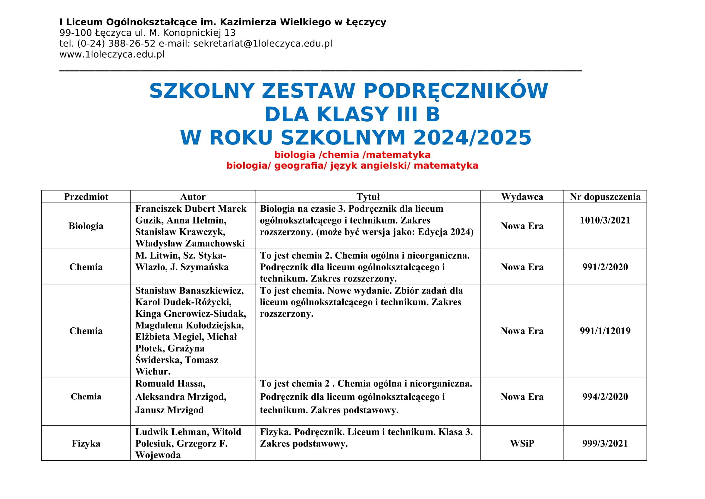 podrczniki KLASA III B 2024 2025 1