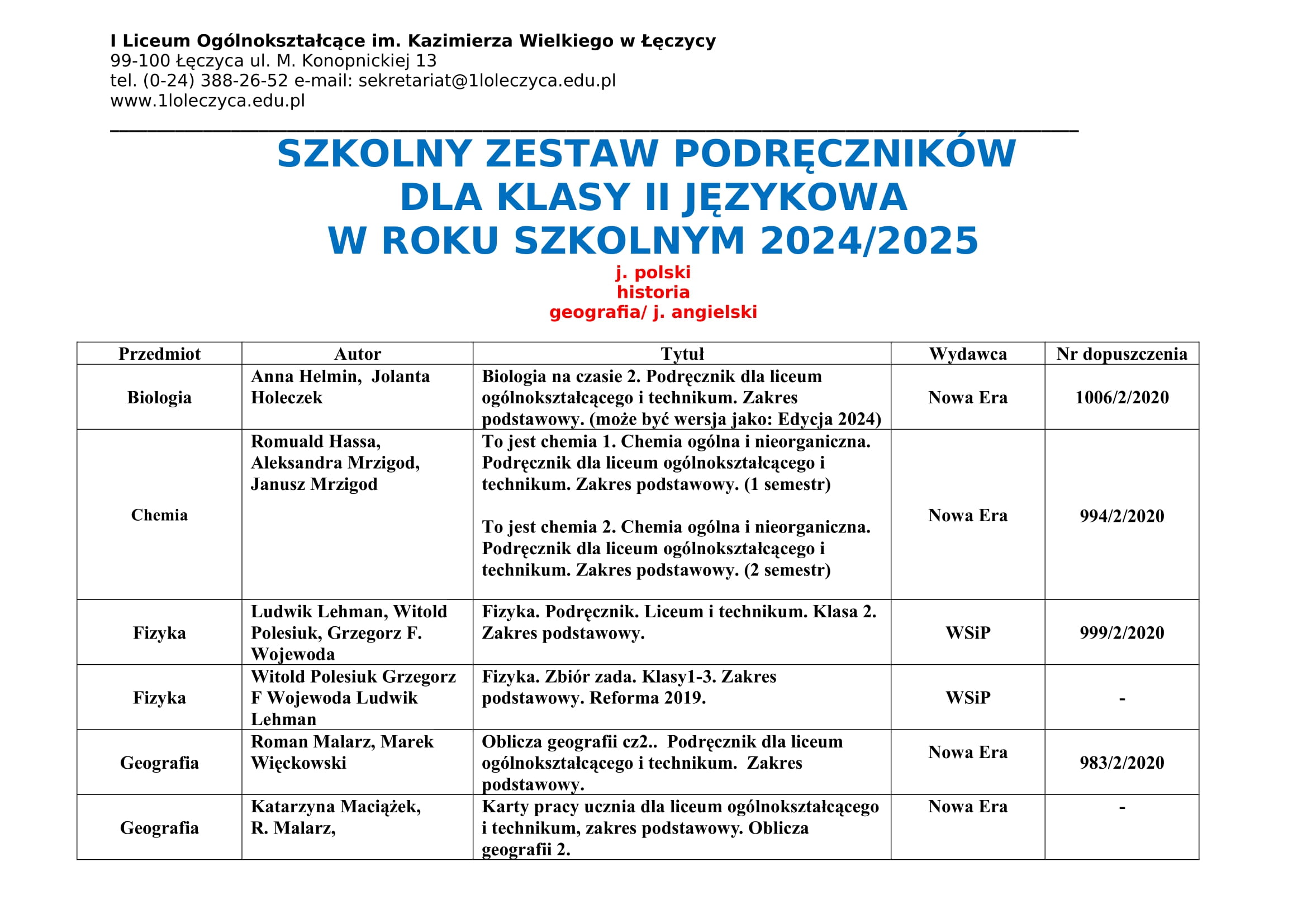 podrczniki KLASA II JZYKOWA 2024 2025 1