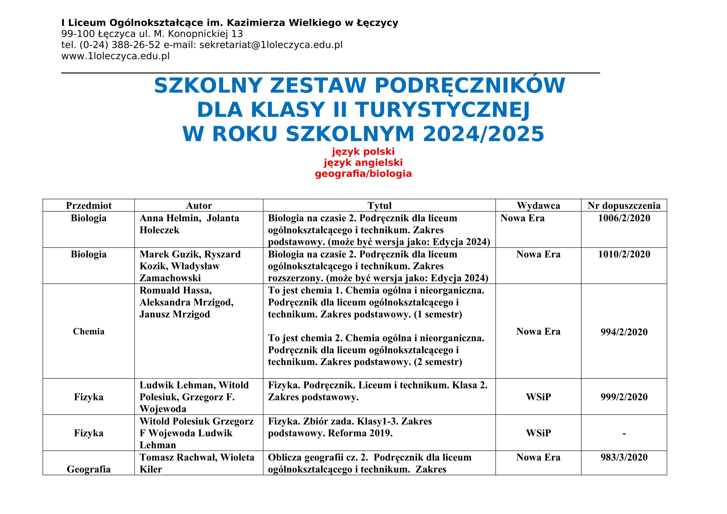 podrczniki KLASA II TURYSTYCZNA 2024 2025 1