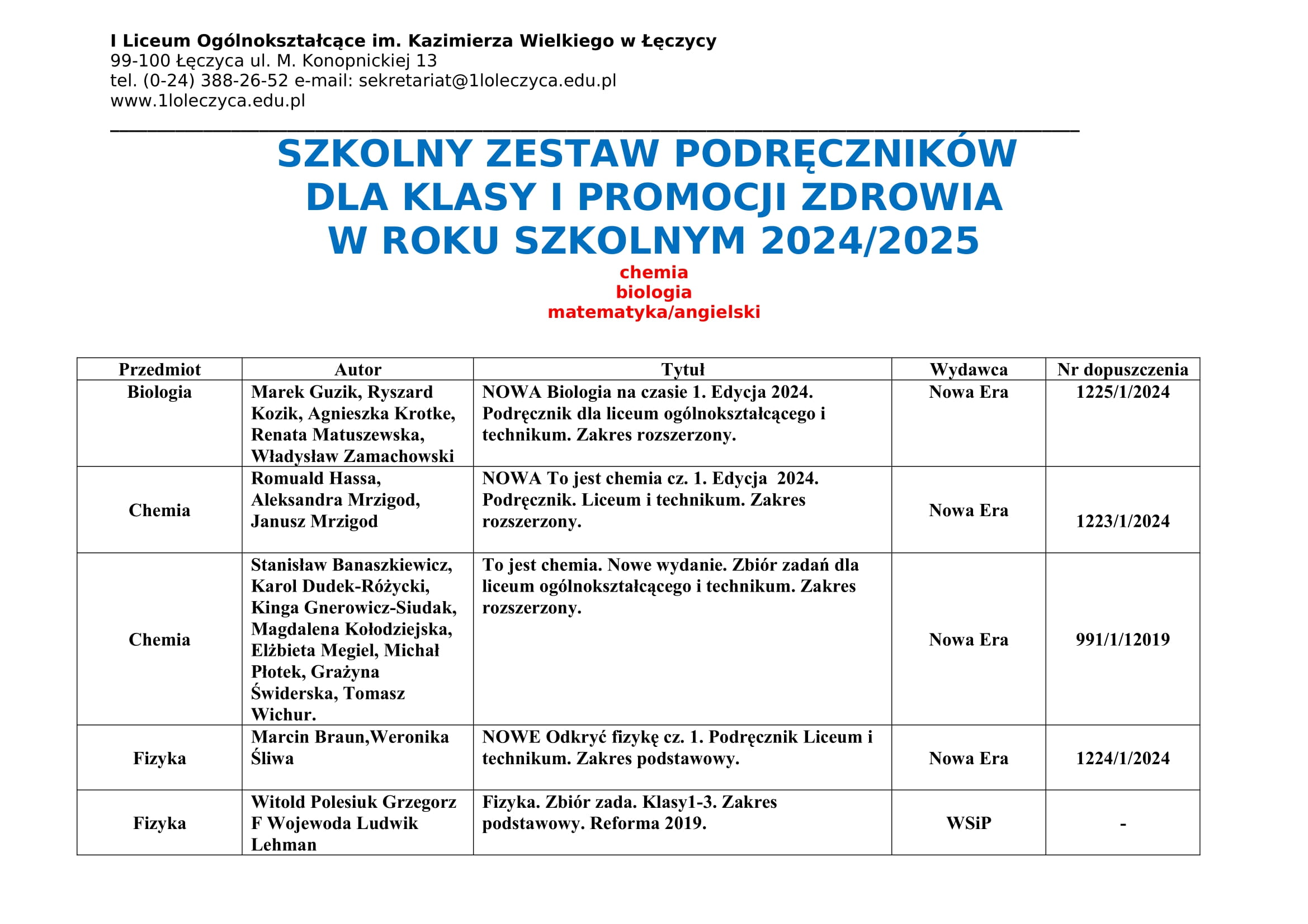 podrczniki KLASA I PROMOCJI ZDROWIA 2024 2025 1