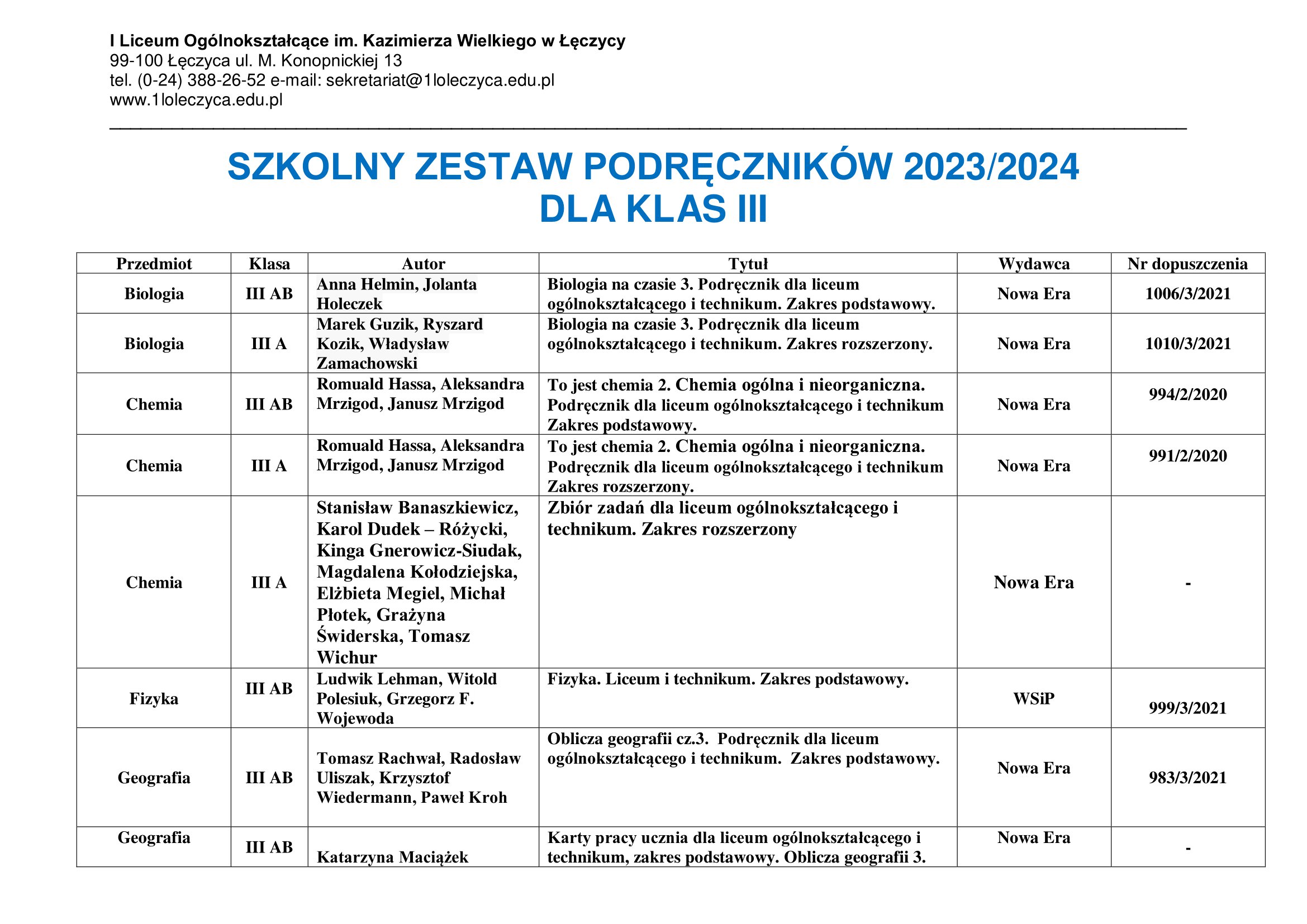 podrczniki KLASA III 2023 2024 1
