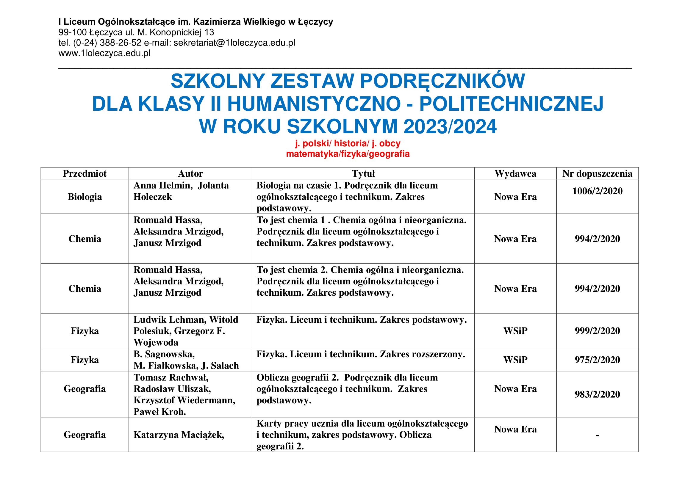podrczniki KLASA II HUMANISTYCZNO POLITECHNICZNEJ 2023 2024 1