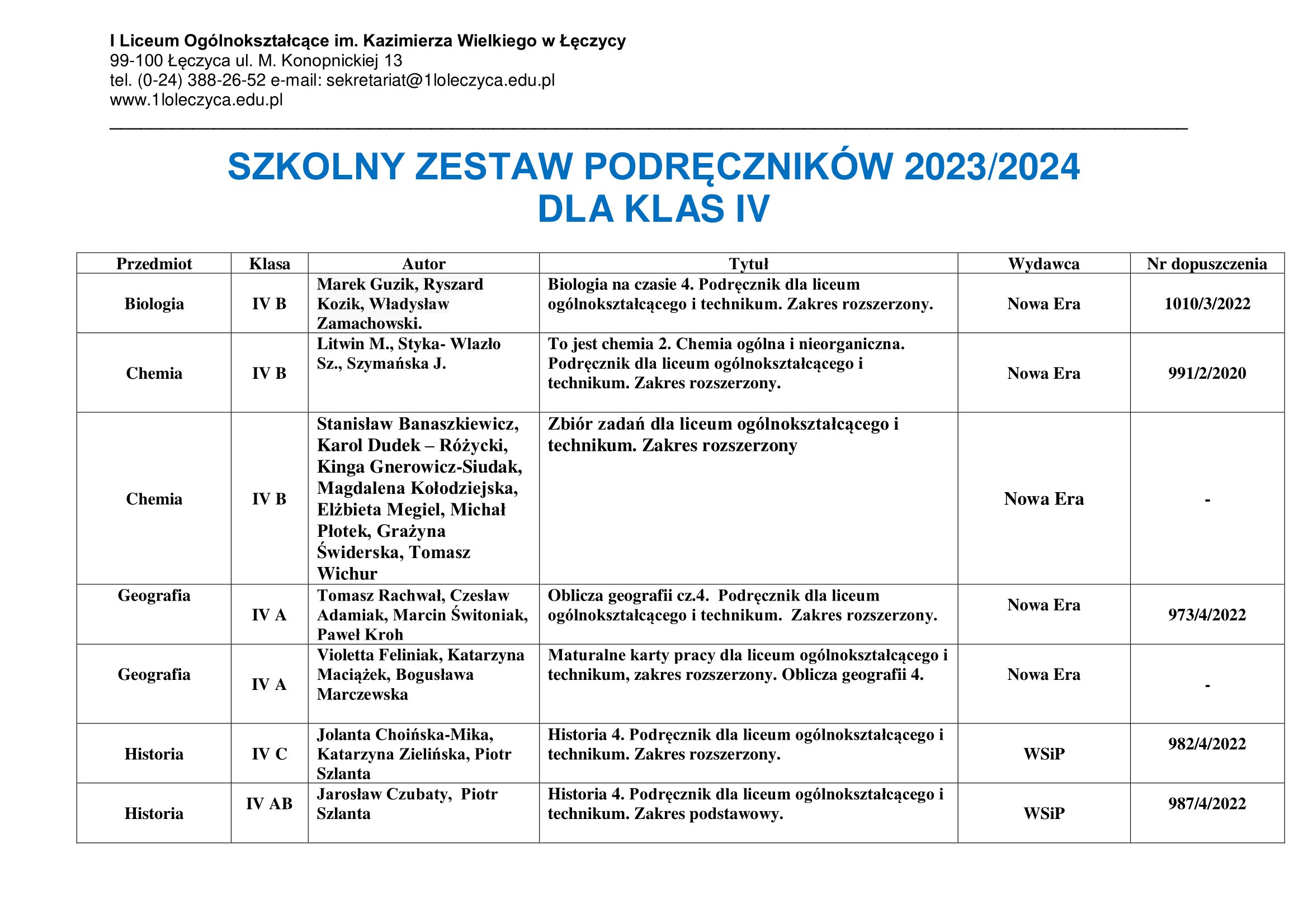 podrczniki KLASA IV 2023 2024 1