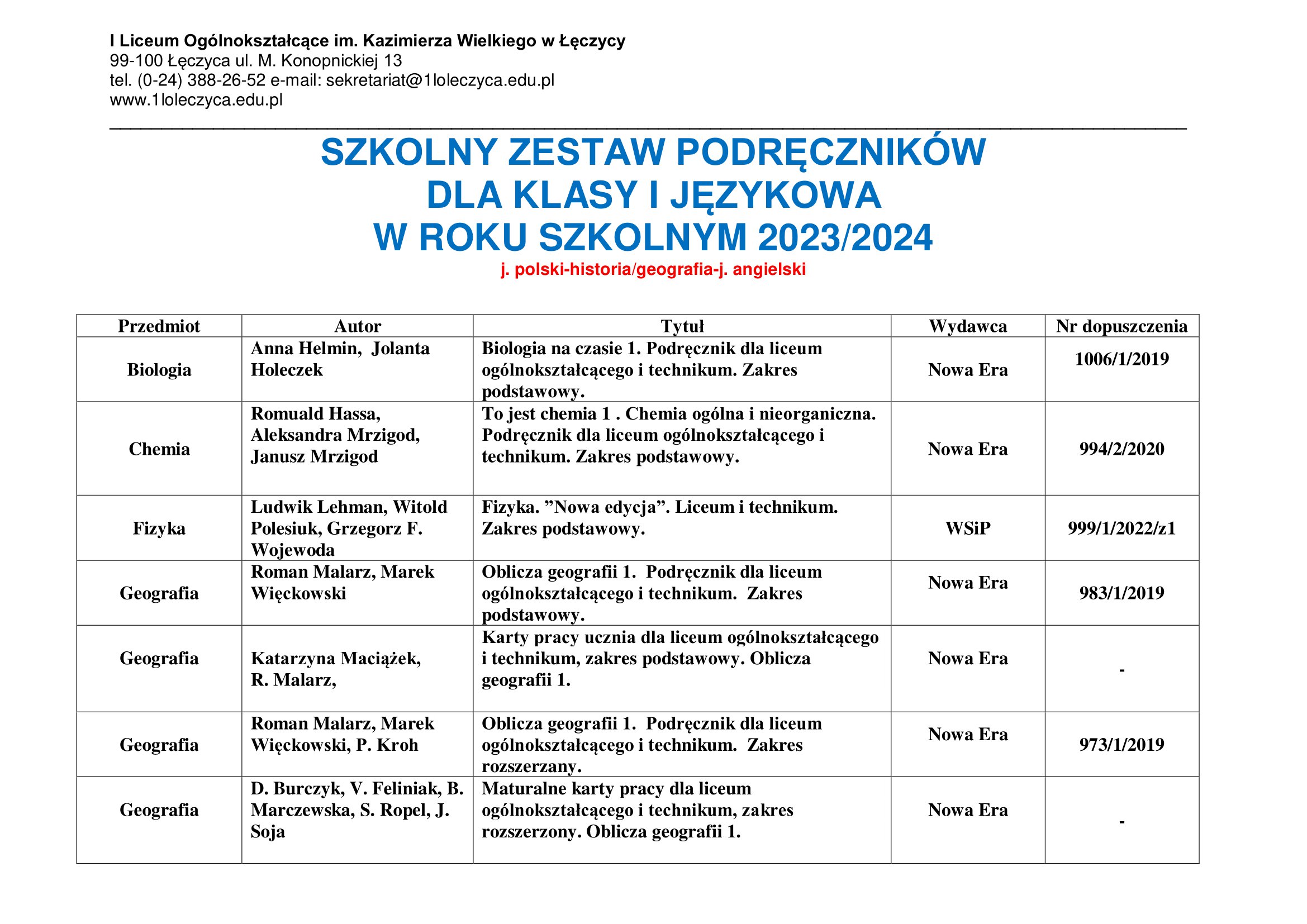 podrczniki KLASA JZYKOWA 2023 2024 1