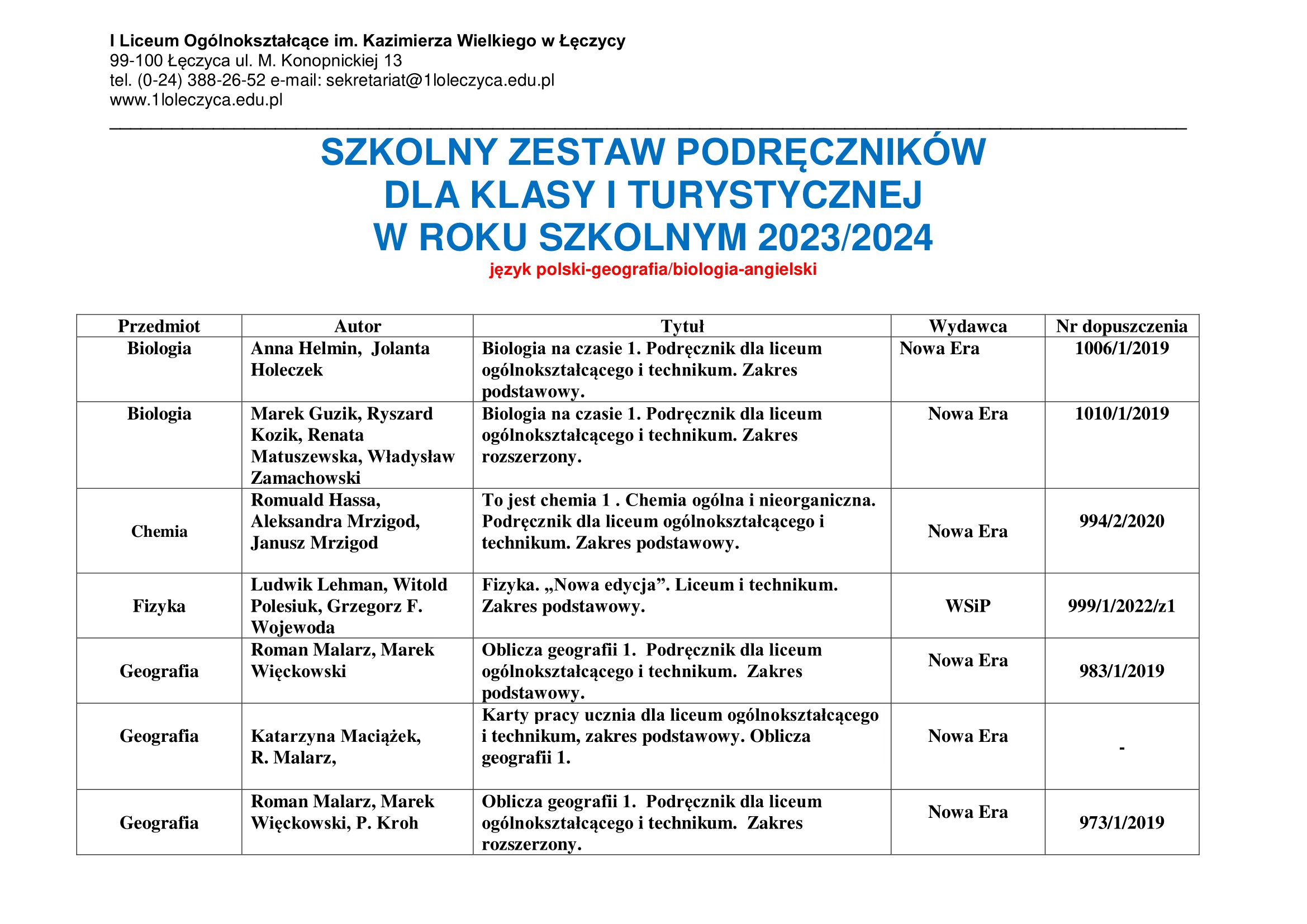 podrczniki KLASA TURYSTYCZNA 2023 2024 1